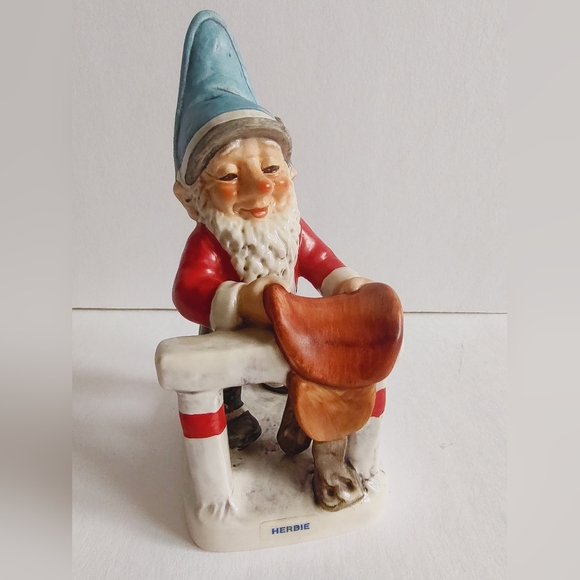 Goebel Co Boy Gnome Herbie Horseman Placing Saddle W Germany Red Blue Figurine - Picture 6 of 16